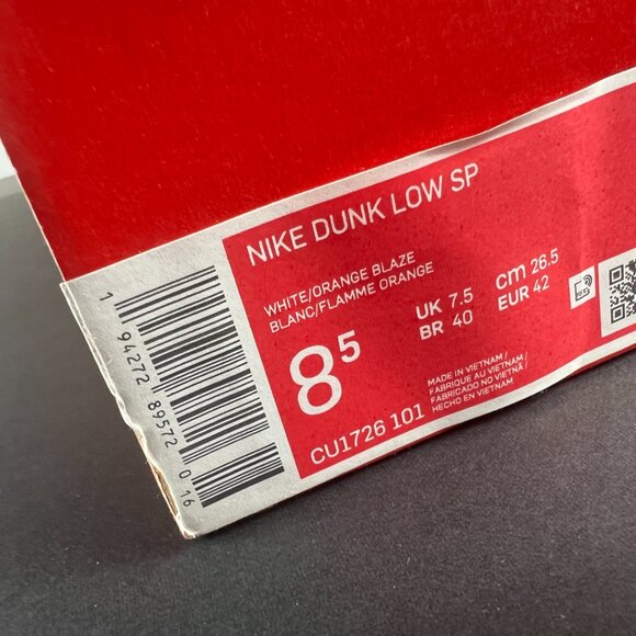 Nike Dunk Low Shoes Men's 8.5 Syracuse 2020 Orange & White Sneakers CUI726-101 - Picture 12 of 13